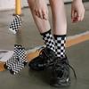 Women's Autumn Winter Checkered Cotton Socks - Mid-Calf, Black & White, Unisex Trendy Style