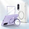 Leather-Feel Glass Screen Protector Phone Case For Samsung Galaxy Z Fold 8 Spring Hinge Metal Ring Holder Protective Cover