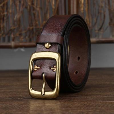 3,3 cm breiter Vintage-gewaschener Vollnarbenledergürtel mit Kupferschnalle - Unisex, Koreanischer Stil Trend