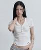 Aejeuyua Henry V-Neck Hold T-Shirt White