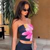 Seaside Holiday Style Flower Print Tube Top Top 2025 Summer New Gyaru Sexy Tight Navel T-shirt Tide