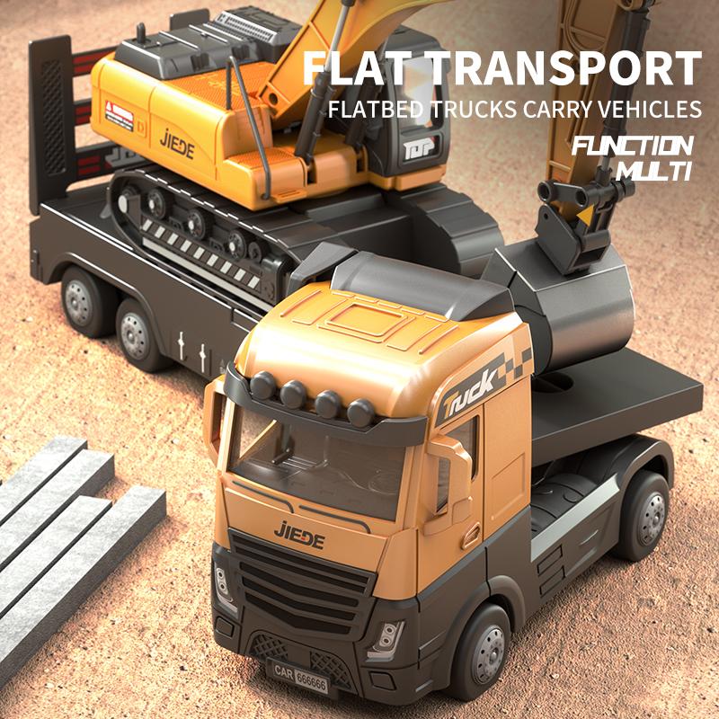 1:40 Engineering Truck Model Rescue Car Transporter Excavator Bulldozer Crane Mixer Play Construction Collection Toys For Kids