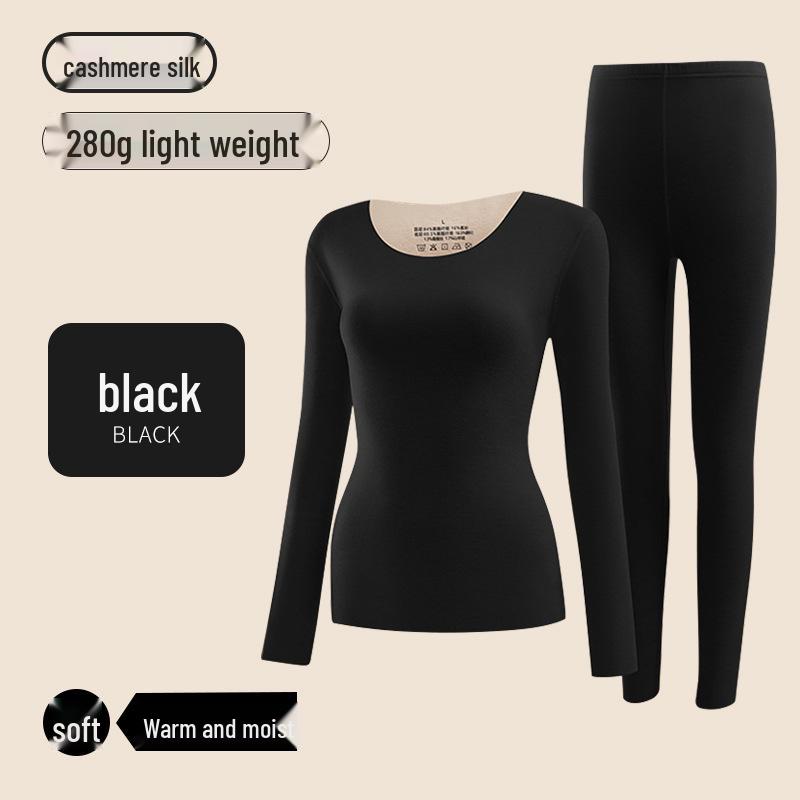 Women's Cashmere Silk Thermal Underwear Set - Seamless, Slim Fit, Round Neck for Autumn/Winter.