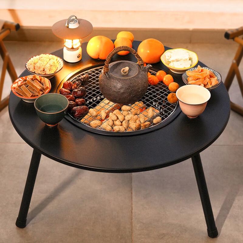 Portable Outdoor BBQ & Tea Table with Fire Pit