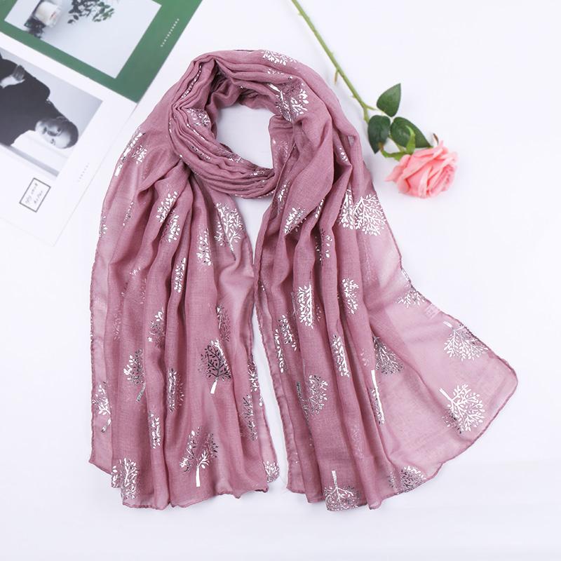 Glitter Silver Tree Scarf Women Luxury TR Cotton Shimmer Hijab Large Size Shiny Shawl Scarves Muslim Hijab Islamic Headscarf