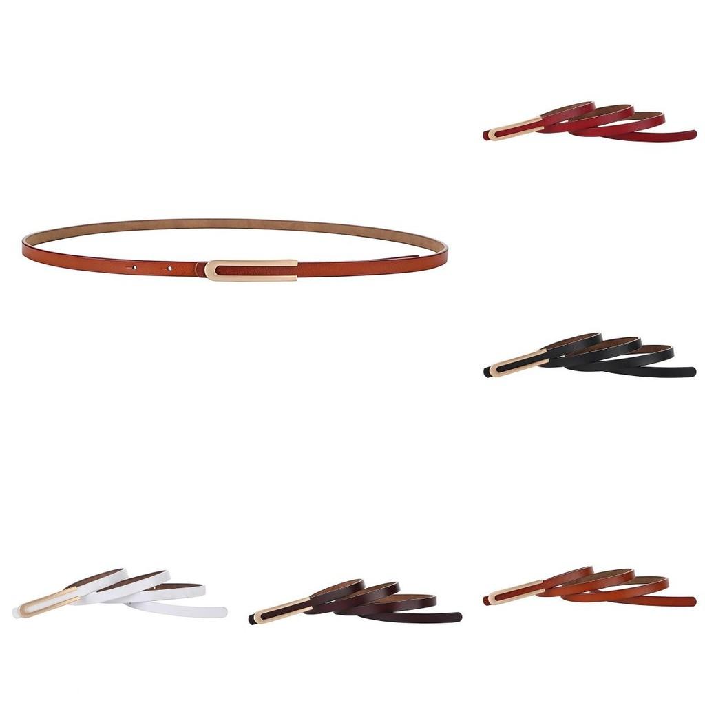Genuine Leather Thin Waist Belt For Women With Alloy Buckle And Bright Finish For Casual Dresses