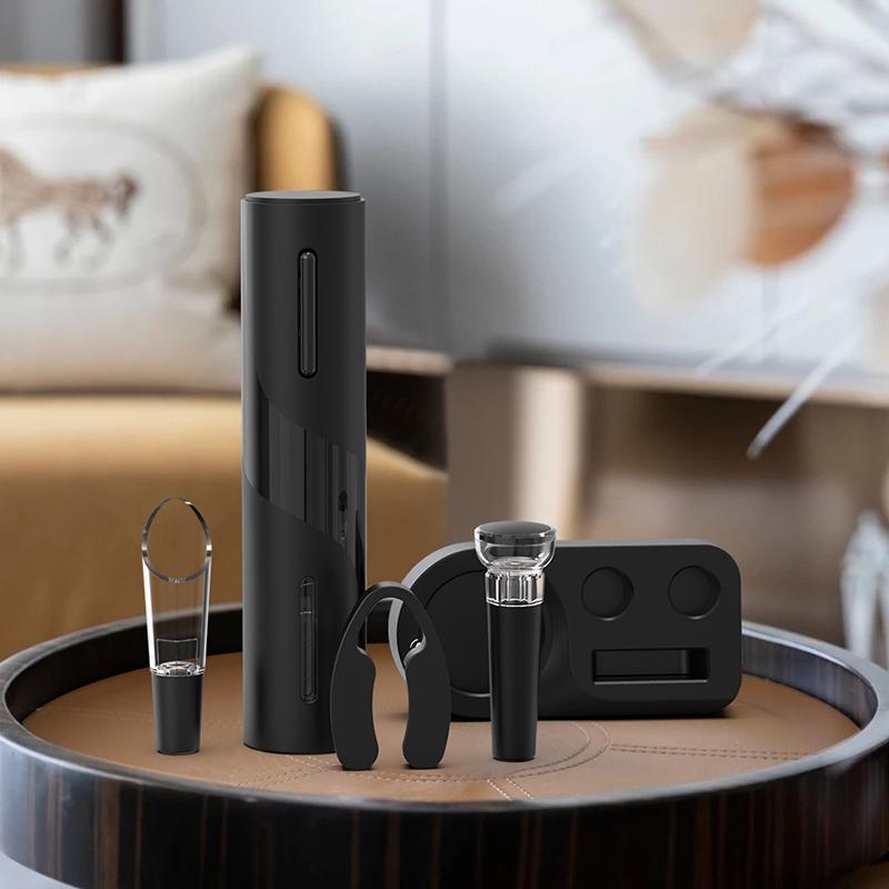 Electric Wine Opener Set Rechargeable Automatic Electric Wine Opener with Stand Metal Opener with Foil Cutter Pourer Stopper 6