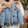 Giacca di Cotone per Bambini Invernale Ragazzi e Ragazze Giacca con Cappuccio in Denim Imbottita in Cotone Collo Grande in Lana Cappotto di Cotone Casual Parka