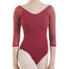 Womens Mesh 7/8 Sleeve Dance Leotard With Deep V Back Ballet Gymnastics Fitness Training