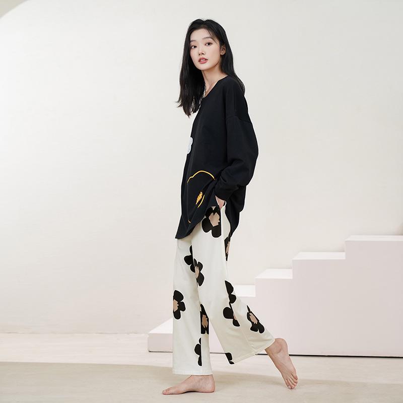 Women's Pure Cotton Long-Sleeve Pajama Set with Chest Pads - Large Size, Spring/Autumn 2025