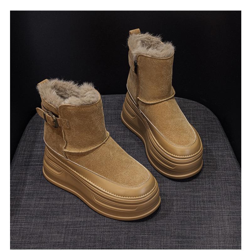 

Зимние женские ботинки-мартин на толстой подошве, увеличивающие рост, новые, бархатные, с утолщенным слоем, большие хлопковые ботинки, короткие ботинки 40 верблюд