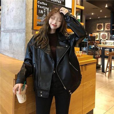 2025 New Women's Korean Style Loose Casual Leather Motorcycle Jacket for Spring/Autumn
