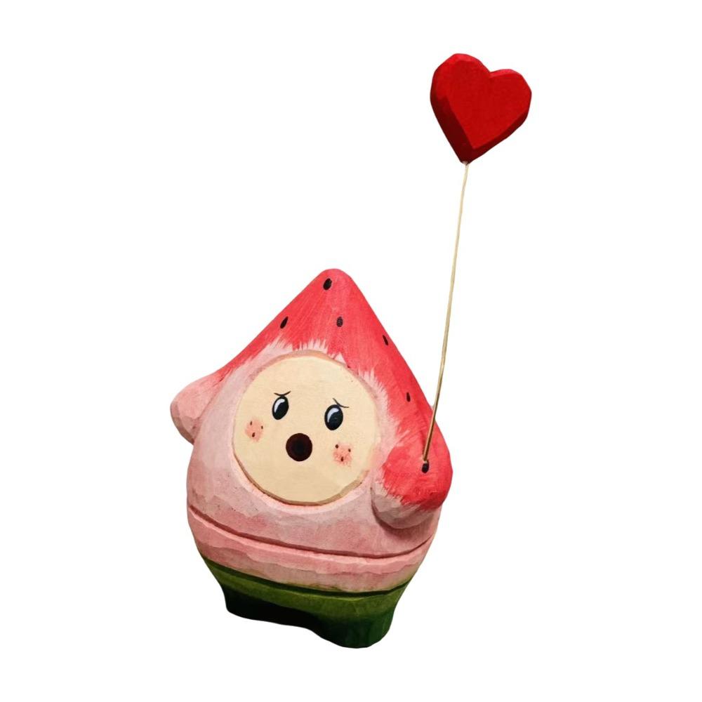 Cartoon Wood Carving Ornament Fruit Shape Cartoon Figurines Watermelon Man Ornament  Tabletop Decor Style 3