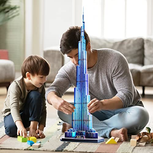 ASSYME Cubic Fan 3D Puzzle Craft Kit, Burj Khalifa (with LEDs), L133h, No Glue or Tools Required