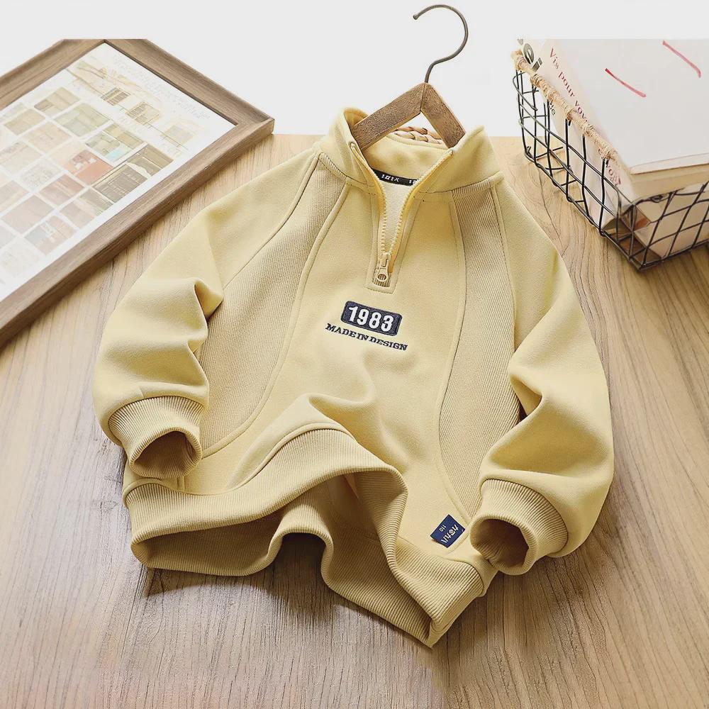 Boys' Winter 2024 Fleece Sweatshirt: Half-Zip, Long-Sleeve, Korean Style for Kids