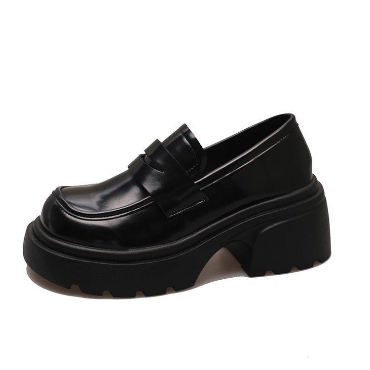 Women's Spring Black Thick-soled Loafers Retro Breathable Small Leather Shoes Casual All-Match Single Shoes