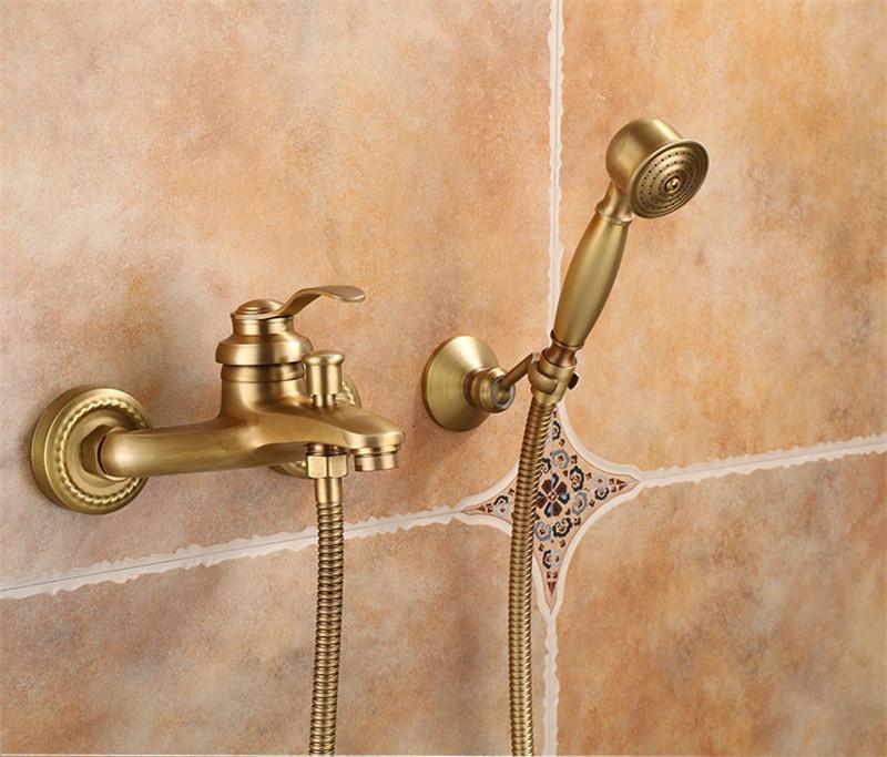 Antique Bronze Bathtub Shower Faucet Set Wall Mounted Bathrom Shower Faucet, Bathroom Cold & Hot Bath and Shower Mixer Tap Brass