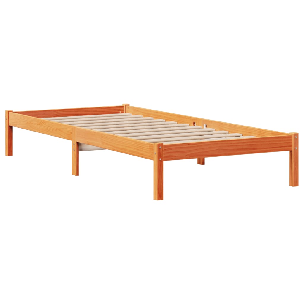 Solid Wood Bed with Shelf Without Mattress Wax Brown 100 x 200 cm