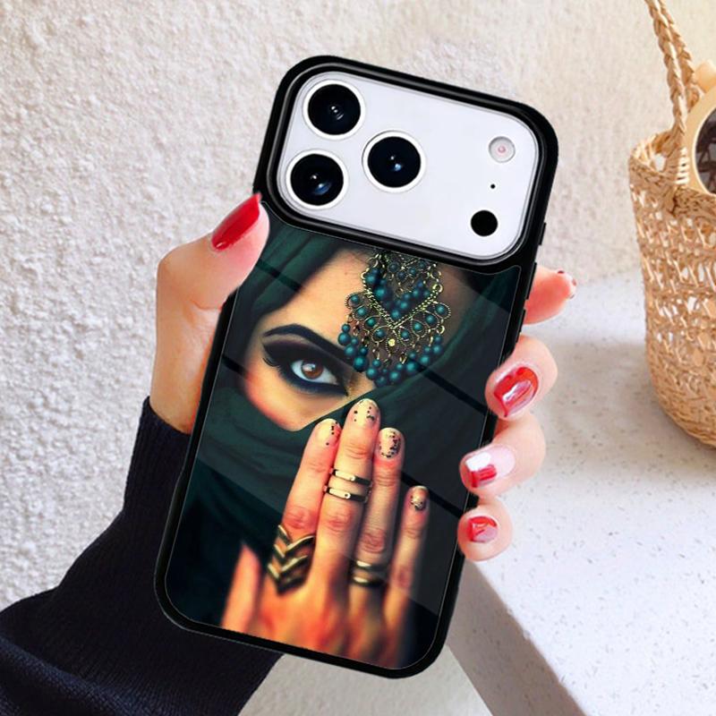 Woman Crown Hijab Face Muslim Islamic Gril Eyes Phone Case For iPhone 17 Air 16 15 14 13 12 11 Pro Max Plus