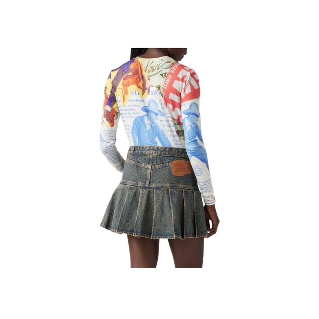 Levis Letter Print Pattern Round Neck Pullover Slim Fit Long Sleeve T-Shirt Women Tops Multicolor 000E70000