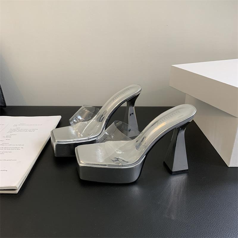 

2025 Летние ПВХ Прозрачные Женские Шлепанцы Модные Женские Босоножки с Открытым Носком на Платформе для Вечеринки Стриптизерш Женские Шлепанцы на Высоком Каблуке 39 серебряный