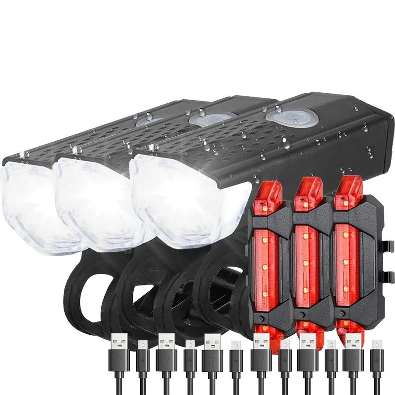 Bike Light Set Bicycle Headlight Taillight Rechargeable Front and Rear Set MTB Bike Flashlight Cycling Lamp Bicycle Accessories