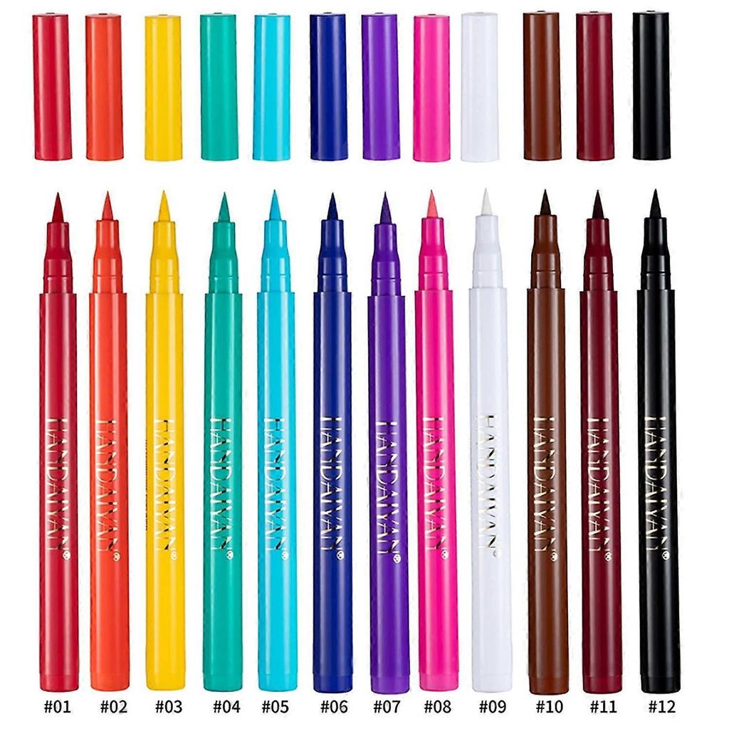 12PCS Matte Rainbow Colorful Liquid Eyeliner Set, 12 Colors Soft and Hyper Sharp Tip Brush Eyeliner, Waterproof High Pigmented Eyeliner Pen Set