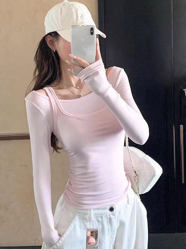 Spring/Autumn Stylish Slim Fit Cotton Long-Sleeve Spicy Girl Two-Piece T-shirt