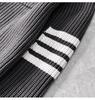 Four-Stripe Unisex Thick Knit Cardigan - Lapel Long Sleeve for Autumn/Winter