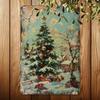 2D Vintage Christmas Tree Snow Village Metal Tin Sign 8x12 Inch Holiday Wall Decor Aluminum Craft Pre Drilled Holes For Home Bar Cafe Garage