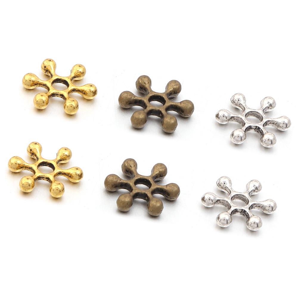 100pcs 9mm Alloy Snowflake Spacer Beads Metal Loose Spacer Beads For Jewelry Making DIY Crafts Bracelets Necklace Accessories
