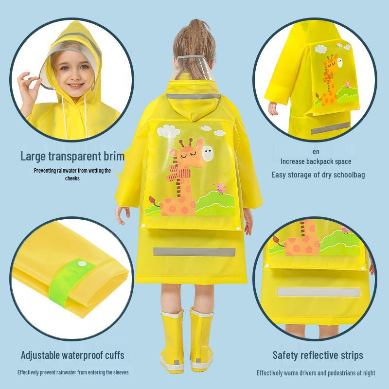 Cartoon Kinder Wasserdichtes Poncho mit Rucksackplatz - Verdickter Ganzkörper-Regenmantel für Grundschuljungen & -mädchen