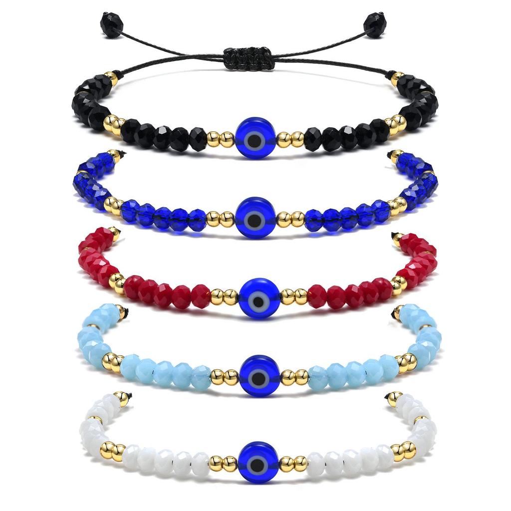 Buntes Armband mit bösem Auge und Perlen, mit verstellbarem schwarzen Handseil