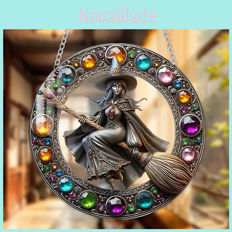 Enchanting Acrylic Magic Gem Witch Cartoon Character Decorative Pendant For Outdoor Use