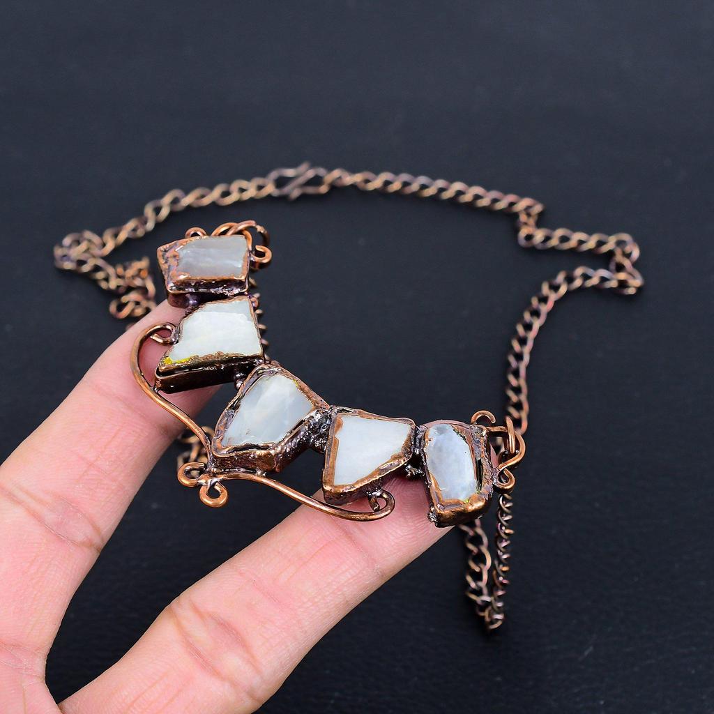 Rainbow Moonstone Copper Electroformed Necklace, Gemstone Jewelry, Handmade Necklace Amazing Jewelry, Gift For Her
