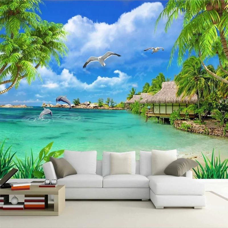 Custom 3D Photo Wallpaper Beach Sea View Coconut Trees Scenery Wall Painting Living Room Sofa TV Background Mural Wall Paper
