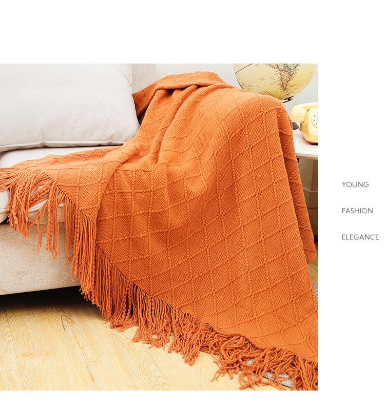 Nordic Retro Yellow Argyle Knit Blanket - Bed Runner, Sofa Throw, End Scarf Cover