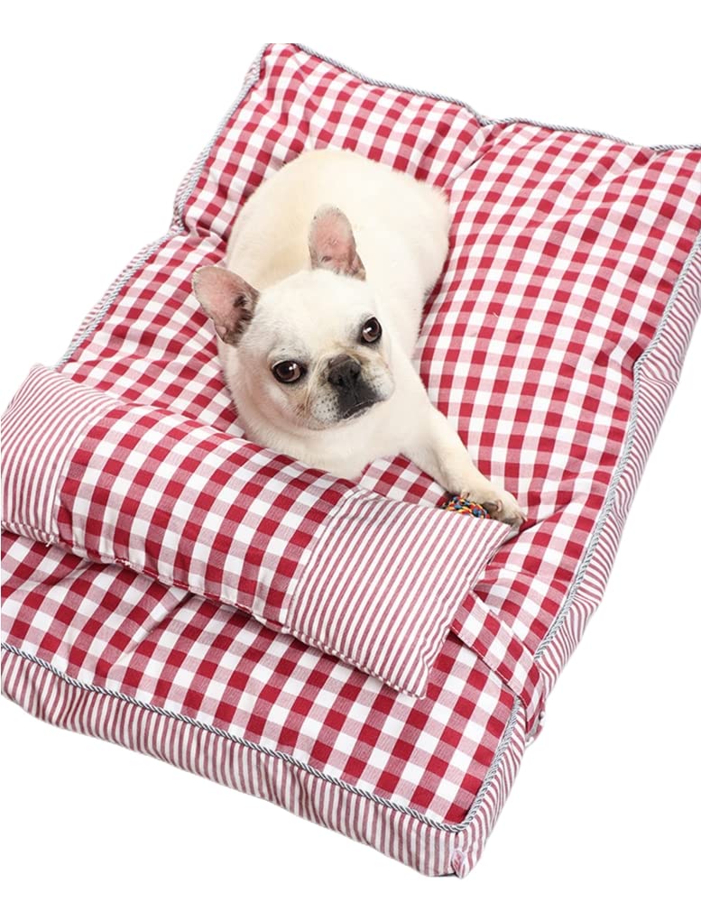 Fluffy Pet Square for Dogs and Pet Pet Pillow Removable Pillow Cover Bed, Shape, Cats, All-Season Sofa, Cushion, Included, (Small, Red)