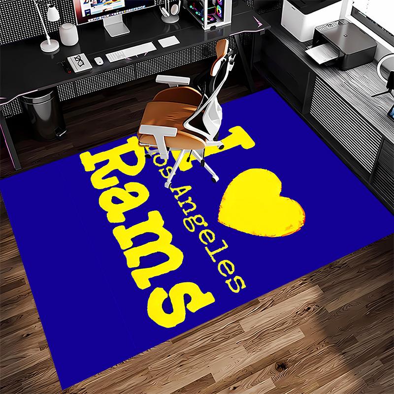 Los Angeles Rams Logo Print Area Rug - Soft, Washable Non-Slip Indoor Mat for Office Chairs, Living Room, Home Office Decorative Rug