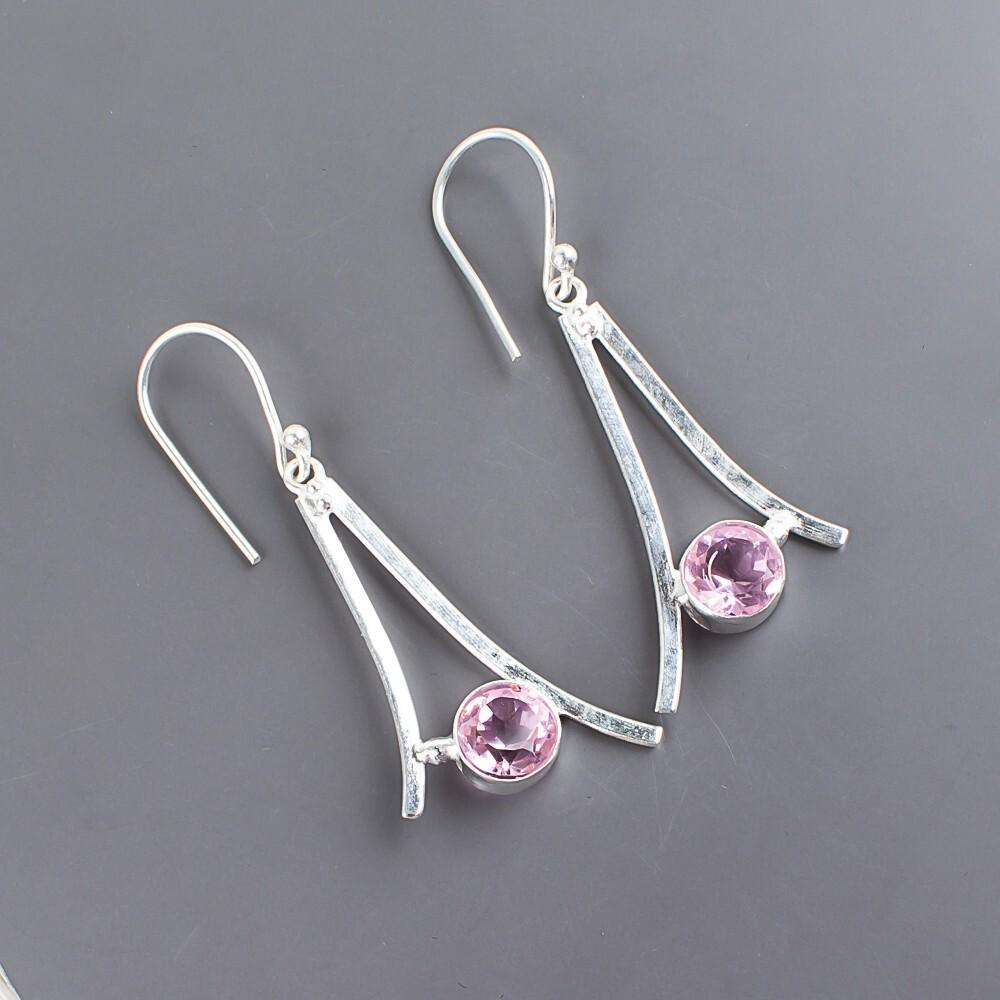 Morganite Gemstone 925 Sterling Silver Jewelry Handmade Earrings 1.45" For Her EE-66-9