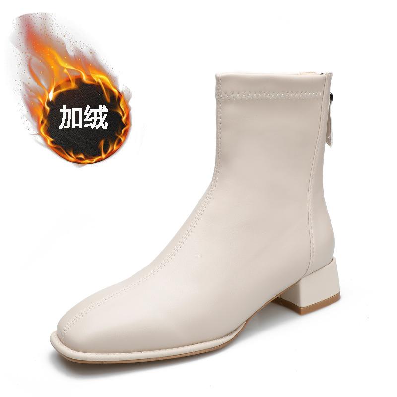 

Квадратный носок короткие сапоги одинарные сапоги новые мягкая кожа тонкие сапоги тонкий средний голенище задняя молния женские сапоги 40