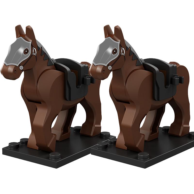 Medieval Military Castle Knight Building Blocks Riding Horse Wolf Bear Animal Vest Weapon Flag Saddle Dragon Toy Brick Gift K024