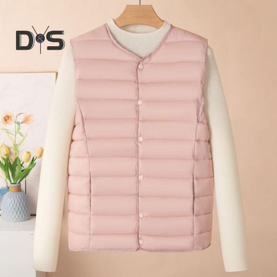 Damen Wintermantel aus Baumwolle mit Rundhalsausschnitt, dünn, kurz, Übergröße, gepolstert, kurz, winddicht, einreihig, Innenweste