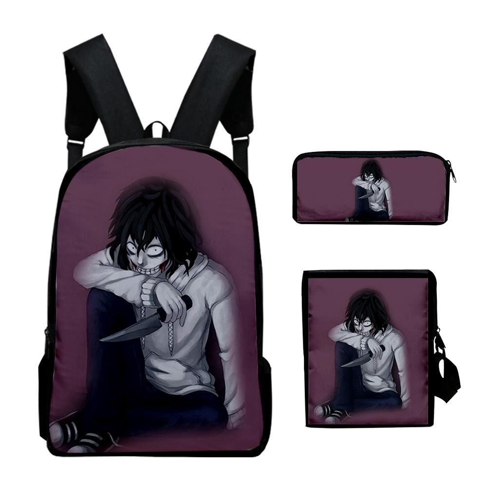 Trendy Popular Jeff The Killer 3D Print 3pcs/Set pupil School Bags Laptop Daypack Backpack Inclined shoulder bag Pencil Case