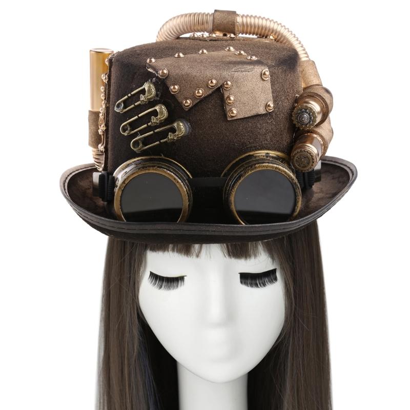 Gay Top Hat Steampunk Top Hat With Goggles Black Halloween Top Hat Carnival