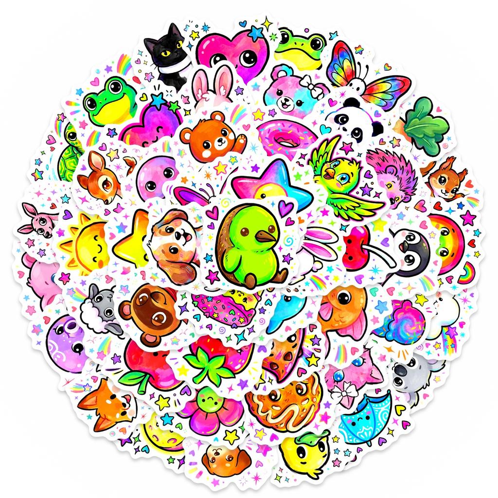50 Cartoon Animal Cute Stickers Cute Shining Food Decorative Stickers Waterproof Stickers Fun Food