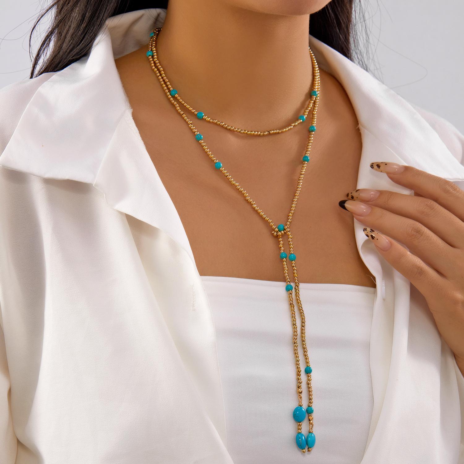 

Boho Irregular CCB Beaded Long Necklace for Women Hip Hop Creative Sexy Y-Shaped Clavicle Chain Holiday Party Jewelry Accessory