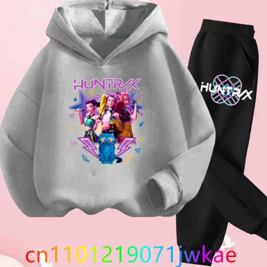Kids Hoody Suit KPop Demon Hunters Printed Children's Clothing Y2K Hoodies+Pants Sports Sets