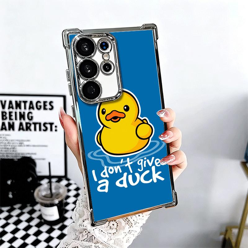 Funny Cute Cartoon Duck Plating Phone Case For Samsung Galaxy S24 S25 FE S26 Edge S23 Ultra S22 S21 Plus S20 Anti-Fall Airabag C