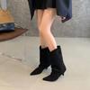 Aneikeh 2026 Winter Fashion Thin Low Heel Pointed Toe Women Ankle Boots Ladies SHort Modern Shoes Party Pumps Botas Mujer
